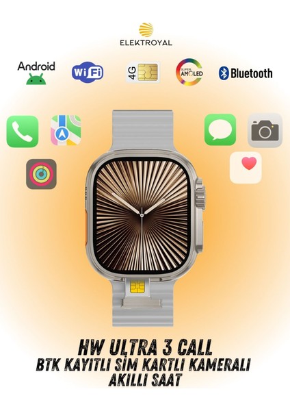 Hw Ultra 3 Call Btk Sim Kartlı Kameralı Yapay Zeka Android Amoled Ekran Akıllı Saat