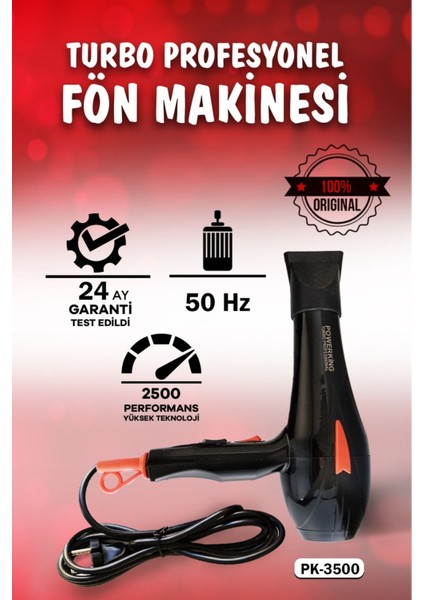 TeknoTrust 2500 W Profesyonel Fön Makinesi, İyonik, Hız ve Isı Ayarlı, Siyah Renk indirimleri