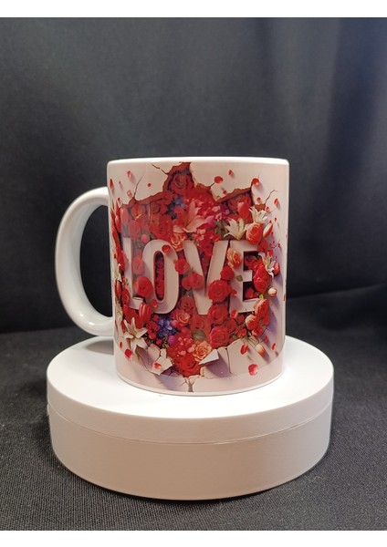 Love Temalı Porselen Beyaz Kupa Bardak