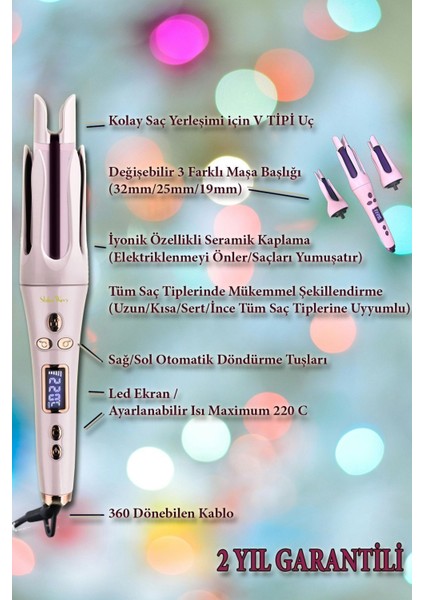 3 Farklı Başlıklı Otomatik Saç Maşası (Kalın Su Dalgası Maşa 32MM/25MM/19MM) fiyatları
