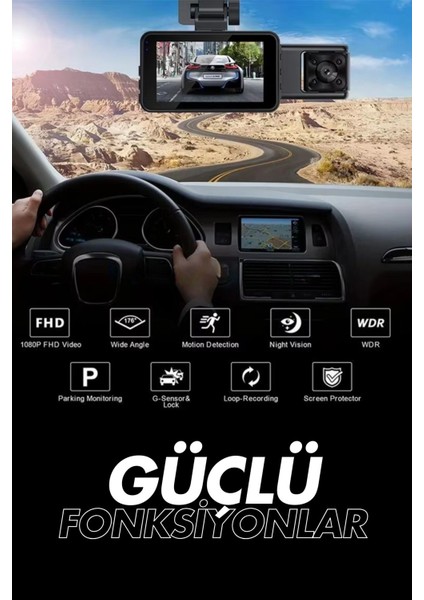 S15 4K 1080P Monitörlü Gece Görüşlü 3 Kanal Araç Iç Dış Kamera indirimleri