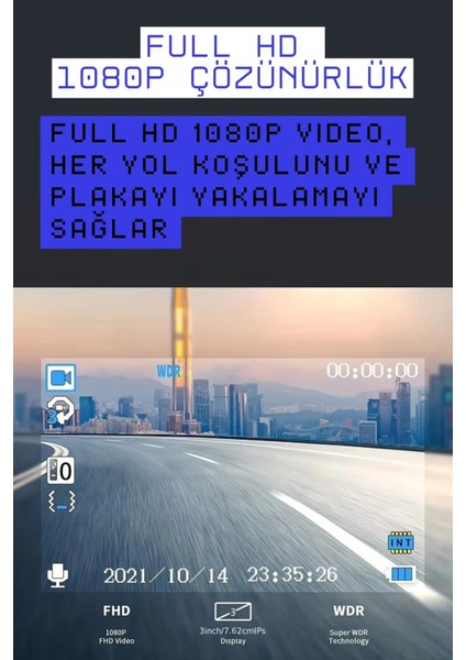 S15 4K 1080P Monitörlü Gece Görüşlü 3 Kanal Araç Iç Dış Kamera