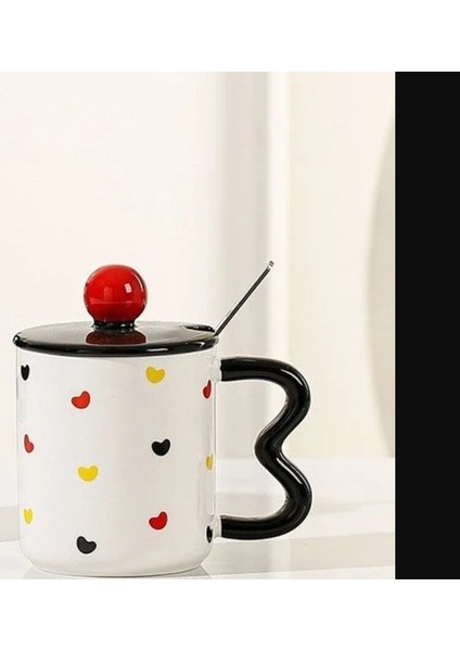 Porselen Kupa Kapaklı Metal Kaşıklı Kalpli Beyaz Sevgililer Günü 1 Adet fiyatları