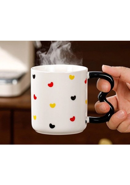 Porselen Kupa Kapaklı Metal Kaşıklı Kalpli Beyaz Sevgililer Günü 1 Adet modelleri