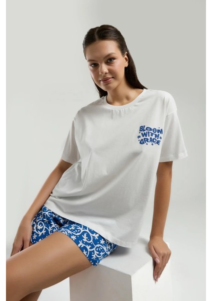 Kadın Beyaz Şort Pijama Takımı