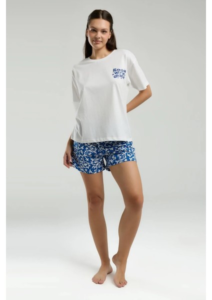 Kadın Beyaz Şort Pijama Takımı