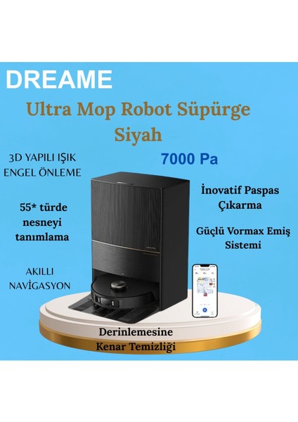 En Gelişmiş ve Güçlü Süpürme Sistemiultra Kenar Temizliği Mop Robot Süpürge Siyah