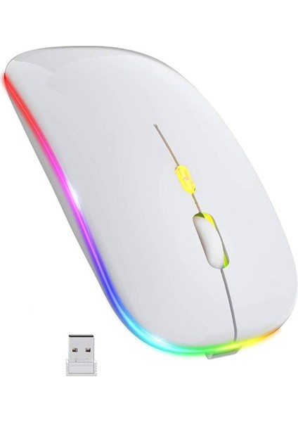 Renkli Işıklı Şarjlı Kablosuz Mouse 2.4g ve Bluetooth Destekli Mouse Ultra Sessiz