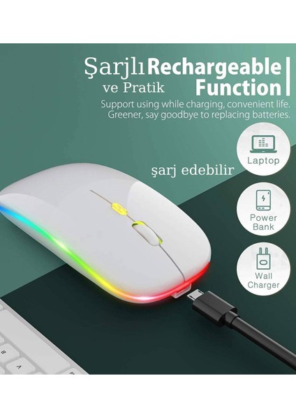 Renkli Işıklı Şarjlı Kablosuz Mouse 2.4g ve Bluetooth Destekli Mouse Ultra Sessiz fiyatları