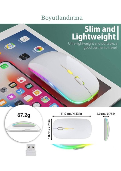 Renkli Işıklı Şarjlı Kablosuz Mouse 2.4g ve Bluetooth Destekli Mouse Ultra Sessiz modelleri