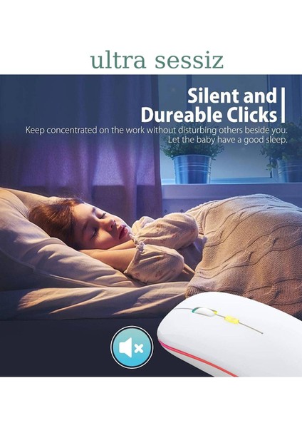 Renkli Işıklı Şarjlı Kablosuz Mouse 2.4g ve Bluetooth Destekli Mouse Ultra Sessiz fırsatları
