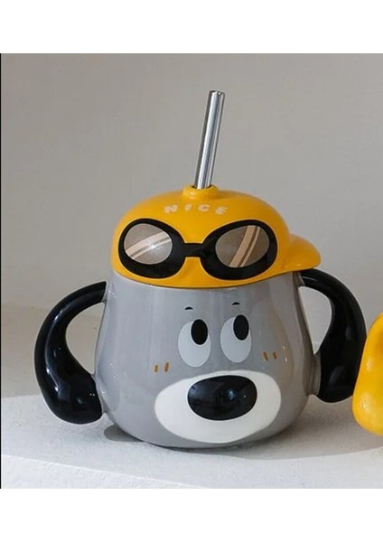 Porselen Kupa Kapaklı Metal Pipetli Köpek Şapkalı Nice 1 Adet fiyatları