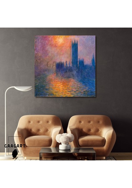 Kare Kanvas Tablo Ünlü Eserler Claude Monet Parlemento Evleri