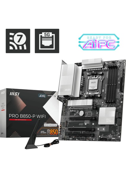 Msı Pro B850-P Wıfı Am5 Ddr5 8200MHZ(OC) HDMI 3x M.2 USB 10GBS 5g Lan Wı-Fı 7 Atx