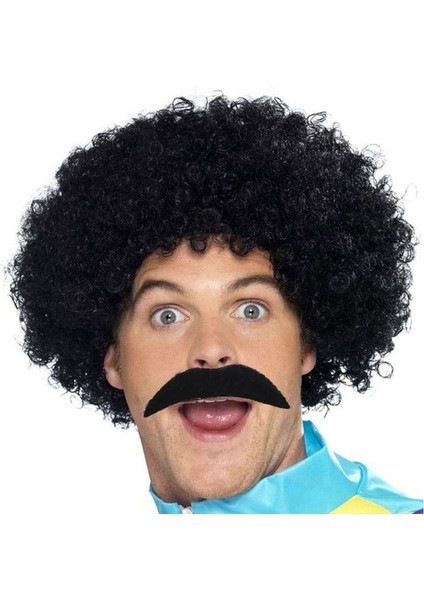 Büro Ev Ofis Gösteri Erkek Kostümü Için 120GR Siyah Scouser Kısa Saç Peruk Bıyık Seti