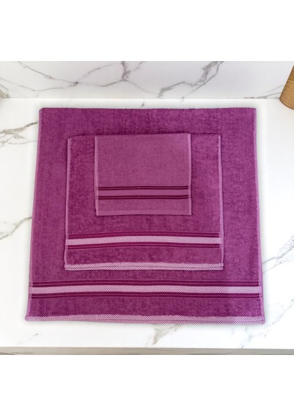 %100 Pamuklu 3’lü Havlu Seti – Mor & Lila – El, Yüz ve Banyo – Lüks Kutulu fiyatları