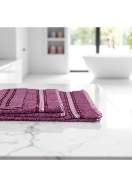 %100 Pamuklu 3’lü Havlu Seti – Mor & Lila – El, Yüz ve Banyo – Lüks Kutulu indirimleri