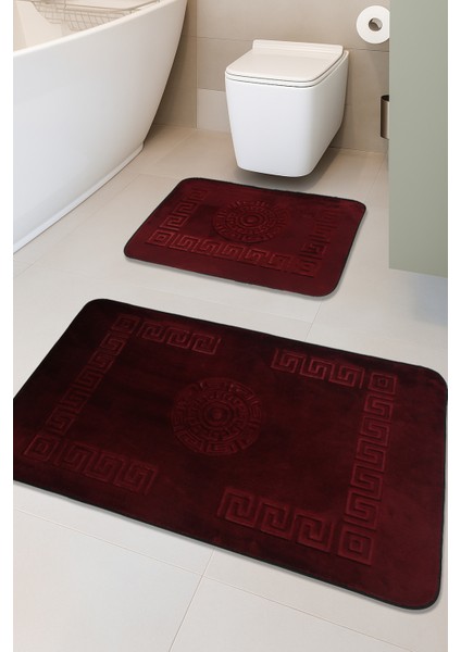 Simav Deluxe Kaymaz Taban, Emici 2'li Lüks Baskılı Banyo Paspası Kırmızı
