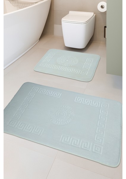 Simav Deluxe Kaymaz Taban, Emici 2'li Lüks Baskılı Banyo Paspası Beyaz