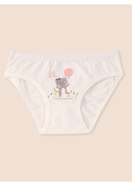 Kız Çocuk Organik Pamuklu Likralı Külot Cute Kitten 6'lı Paket