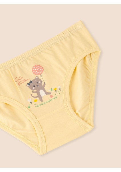 Kız Çocuk Organik Pamuklu Likralı Külot Cute Kitten 6'lı Paket