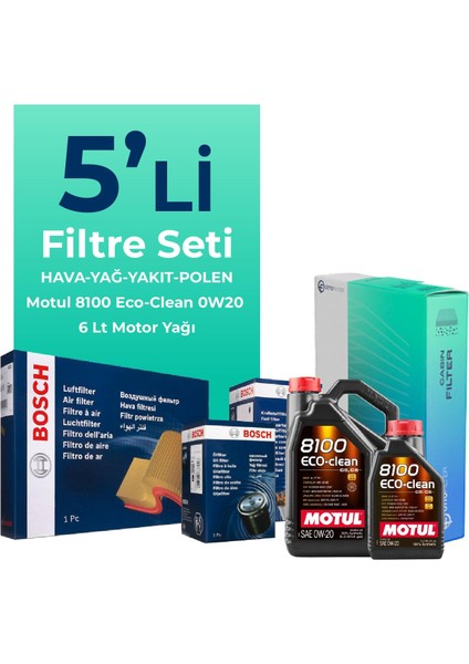 Volkswagen Caddy 2.0 Dizel Filtre Bakım Seti Motul Motor Yağlı (2020-2025) 5 Li