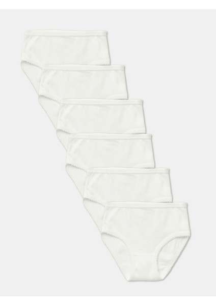Kız Çocuk Organik Pamuklu Ribana Kroşatalı Külot 6'lı Paket