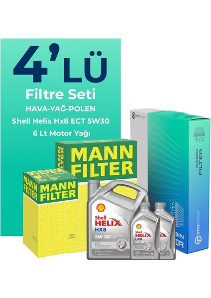MANN Renault Express 1.5 Dizel Filtre Bakım Seti Shell Motor Yağlı (2020-2025) 4 Lü