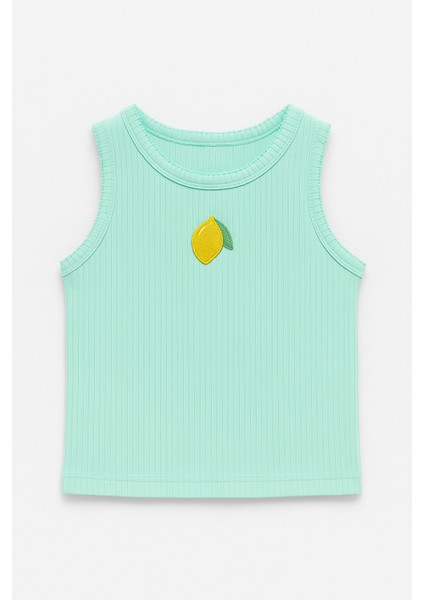 Kız Çocuk Pamuklu Ribana Limon Nakışlı T-Shirt