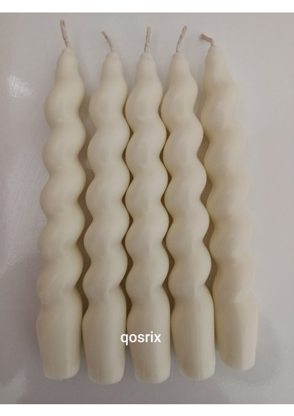 5'li Açık Krem Italyan Burgulu Şamdan Soya Mumu Doğal Kokulu Uzun Çubuk Konik Burgu Spiral Mum Dekoratif