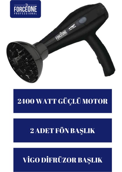 Pro 5500 Turbo Profesyonel Fön Makinesi 2400 Watt + Vigo Başlık