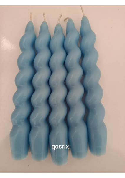 5'li Açık Mavi Italyan Burgulu Şamdan Soya Mumu Doğal Kokulu Uzun Çubuk Konik Burgu Spiral Mum Dekoratif