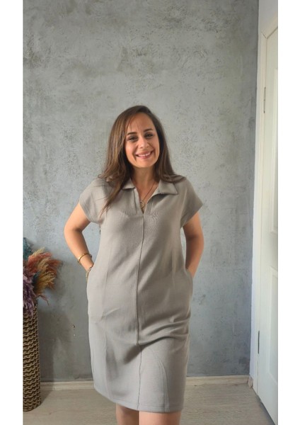 Modal Kumaş Elbise -Vizon Renk