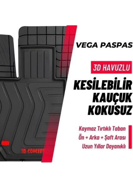 Isuzu D-Max Yeni Uyumlu Havuzlu Kauçuk Kesilebilir Vega Paspas Sc