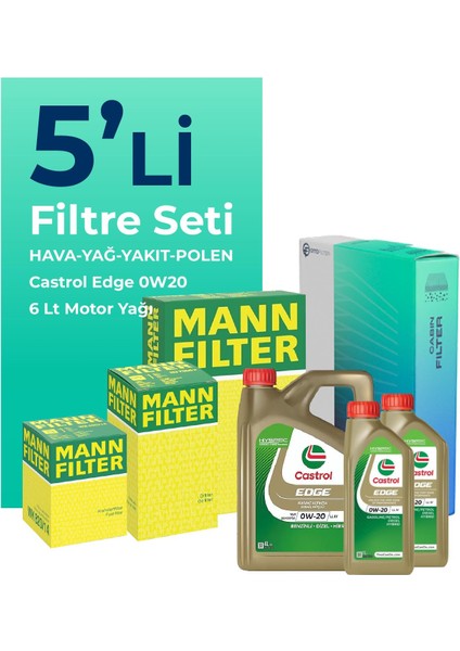 MANN Mercedes E220 Dizel Filtre Bakım Seti Castrol Motor Yağlı (2023-2025) 5 Li