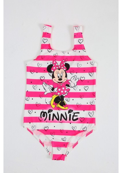 Şık Kız Çocuk Mayo Minnie Mouse Fuşya Renk Desenli Rahat Hızlı Kuruyan Mayo Deniz Havuz Plaj Mayosu