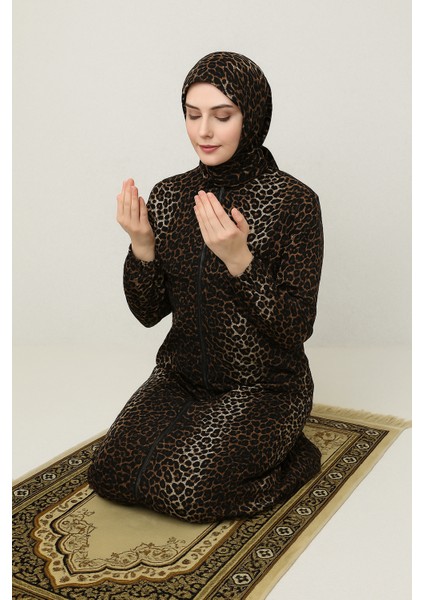 Tek Parça Başörtülü Fermuarlı Kadın Namaz Elbisesi