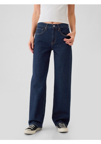 Kadın Lacivert Mid Rise '90s Loose Jean Pantolon
