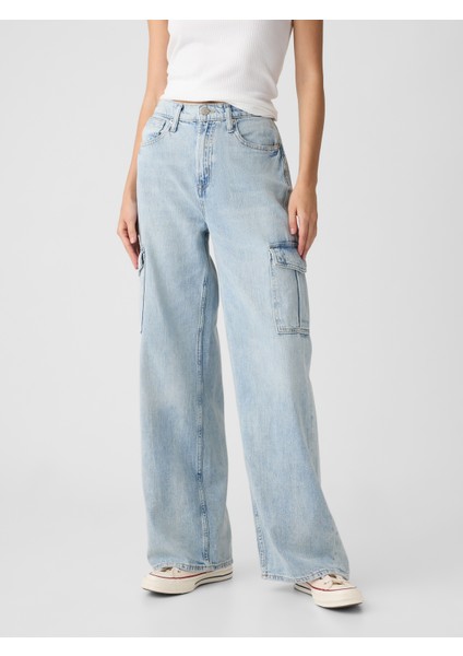 Kadın Mavi Wide Leg Jean Pantolon