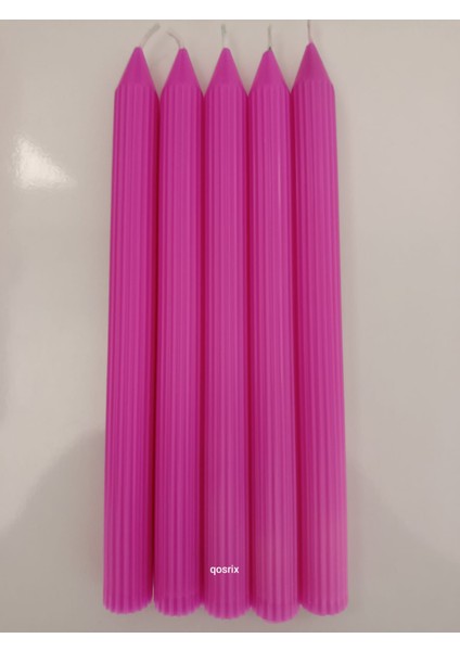 5'li Açık Pembe Şamdan Soya Mumu Soya Doğal Pudra Kokulu Uzun Çubuk Konik Mum Dekoratif