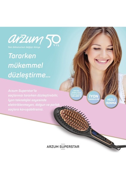Seramik Plaka Superstar Saç Düzleştirici Fırça AR5036 Tarak Siyah 50 Hz / 60 Hz C / F 220 fiyatları