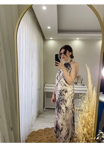 Leopar Saten Pileli Elbise fiyatları