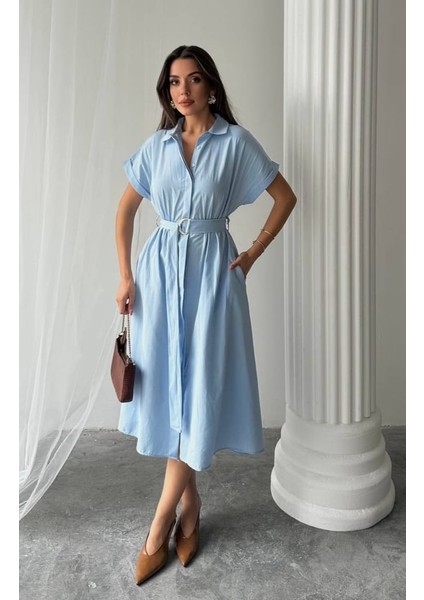 Yeni Sezon Yarasa Kol Kuşaklı Gömlek Elbise fırsatları