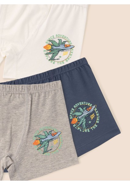 Erkek Çocuk Organik Pamuklu Likralı Boxer Space Adventure 6'lı Paket