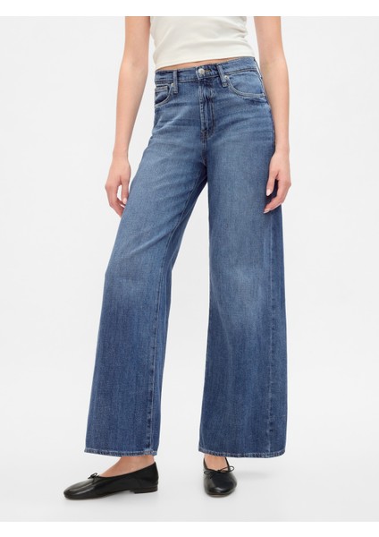 Kadın Mavi High Rise Wide-Leg Jean Pantolon fiyatları
