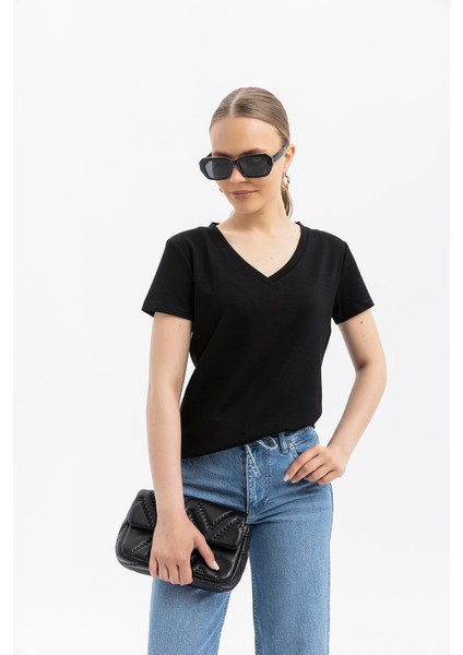V Yaka Cloudtouch Yumuşak Basic Kısakol T-Shirt modelleri