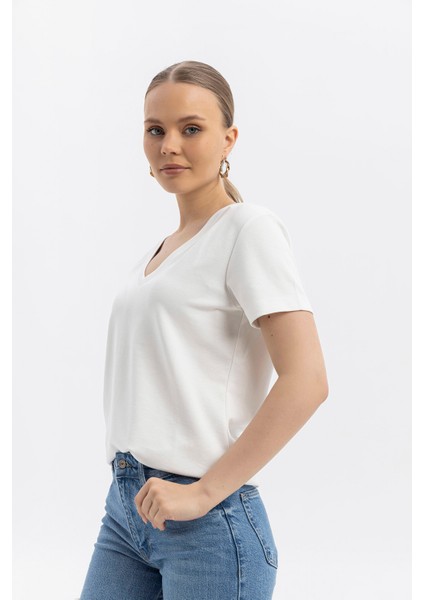 V Yaka Cloudtouch Yumuşak Basic Kısakol T-Shirt modelleri