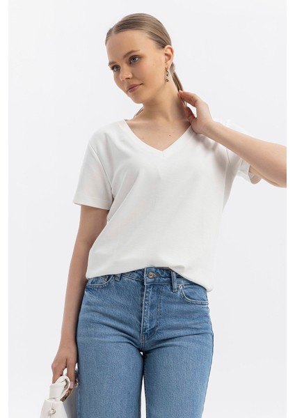 V Yaka Cloudtouch Yumuşak Basic Kısakol T-Shirt modelleri