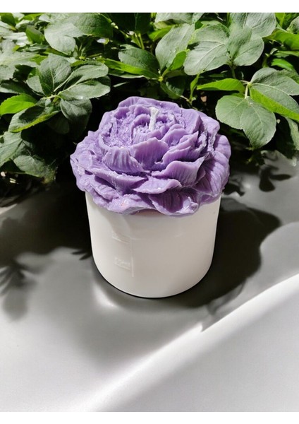'bloom Candles' Serisi 2 - Dekoratif Lila Şakayık Çiçekli Blok Mum
