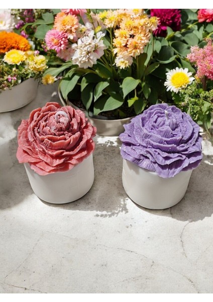 'bloom Candles' Serisi 2 - Dekoratif Lila Şakayık Çiçekli Blok Mum